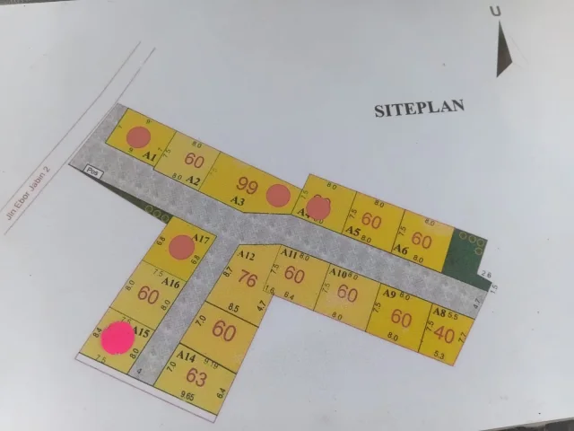Siteplan perumahan Jatisari Luxury Residence Jatiasih Bekasi: 17 kavling A1 sampai A17 dengan luas tanah 40 sampai 99 meter persegi
